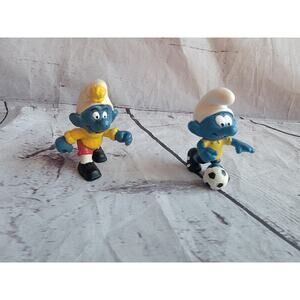 Vintage 1978 Skiing Smurf Missing Skis And Pole And 2017 Soccer Smurf